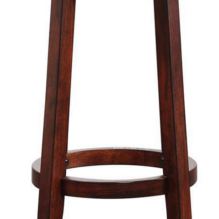 29 Inch Leatherette Round Seat Barstool with Flared Legs, Set of 2, Brown