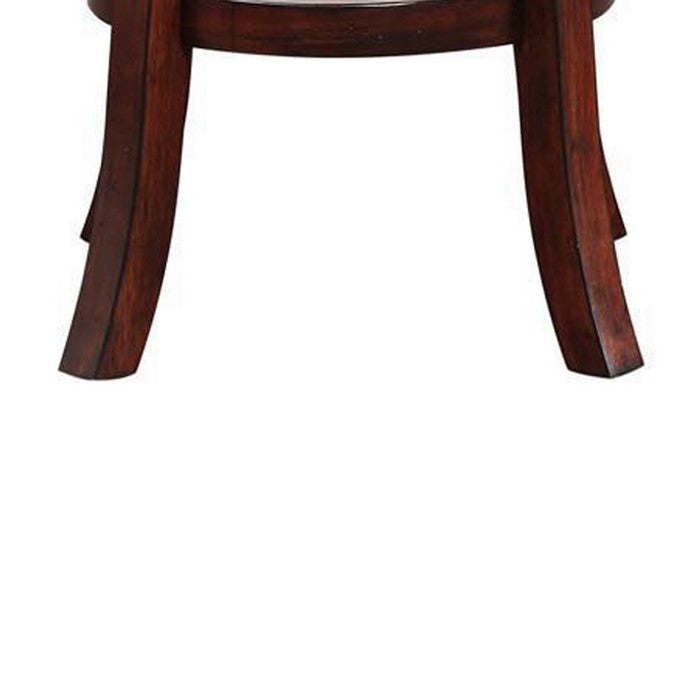 29 Inch Leatherette Round Seat Barstool with Flared Legs, Set of 2, Brown
