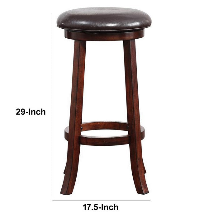 29 Inch Leatherette Round Seat Barstool with Flared Legs, Set of 2, Brown