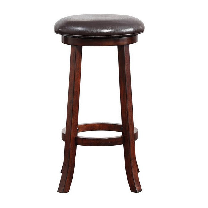 29 Inch Leatherette Round Seat Barstool with Flared Legs, Set of 2, Brown