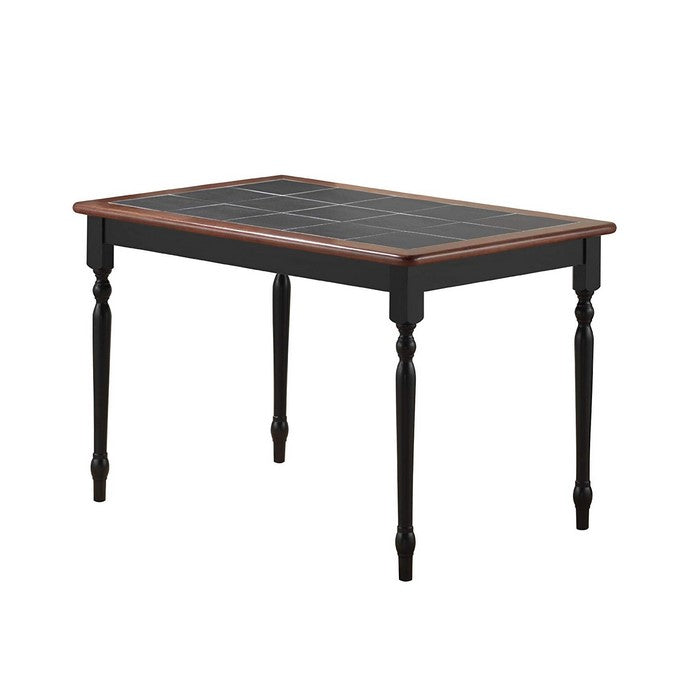 Rectangular Ceramic Tile Top Dining Table with Turned Legs, Black and Brown