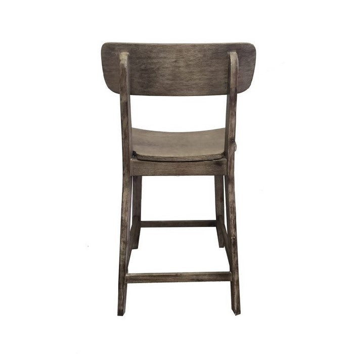 Curved Seat Wooden Frame Counter Stool with Cut Out Backrest, Gray