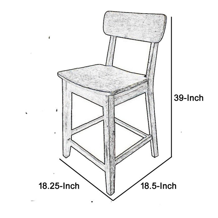 Curved Seat Wooden Frame Counter Stool with Cut Out Backrest, Gray