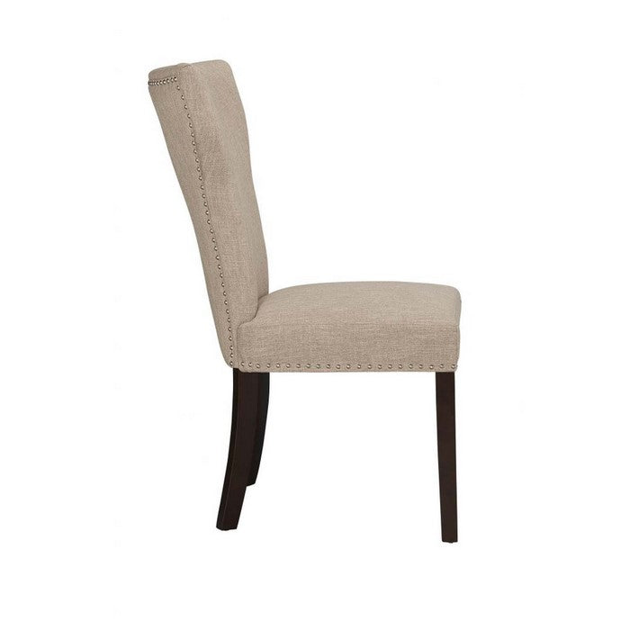 Fabric Upholstered Side Chair with Wingback Design, Set of 2, Oatmeal Brown