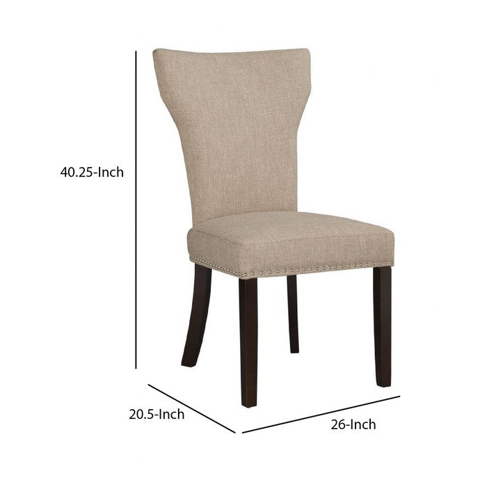 Fabric Upholstered Side Chair with Wingback Design, Set of 2, Oatmeal Brown