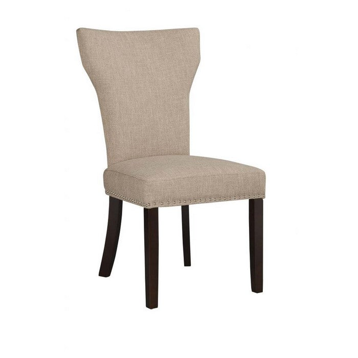 Fabric Upholstered Side Chair with Wingback Design, Set of 2, Oatmeal Brown