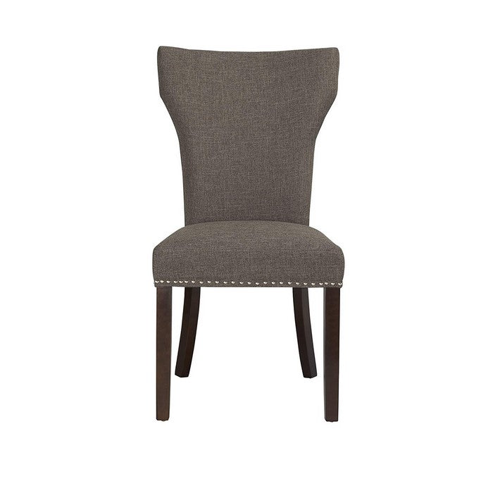 Fabric Upholstered Side Chair with Wingback Design, Set of 2,Gray and Brown
