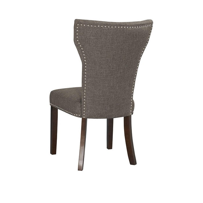 Fabric Upholstered Side Chair with Wingback Design, Set of 2,Gray and Brown