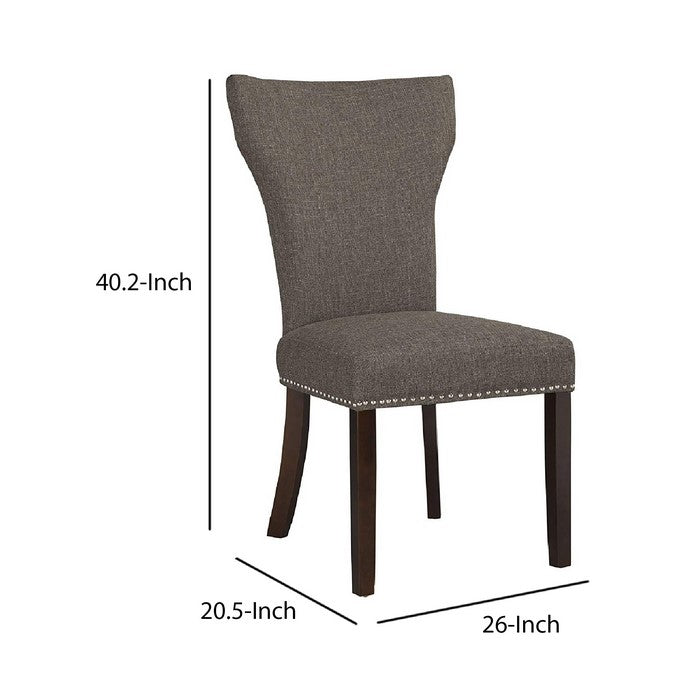 Fabric Upholstered Side Chair with Wingback Design, Set of 2,Gray and Brown