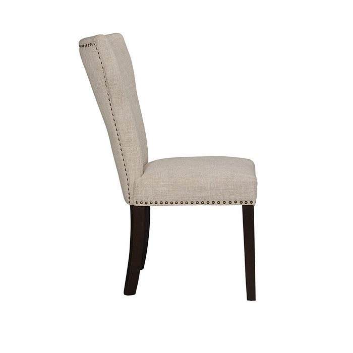 Fabric Upholstered Side Chair with Wingback Design,Set of 2,Beige and Brown