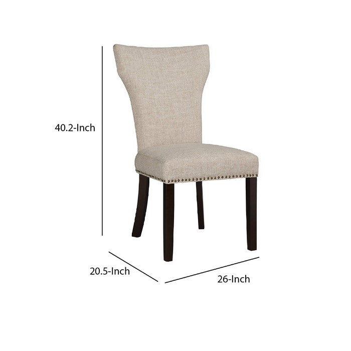 Fabric Upholstered Side Chair with Wingback Design,Set of 2,Beige and Brown