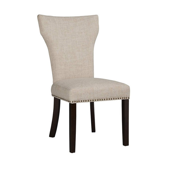 Fabric Upholstered Side Chair with Wingback Design,Set of 2,Beige and Brown