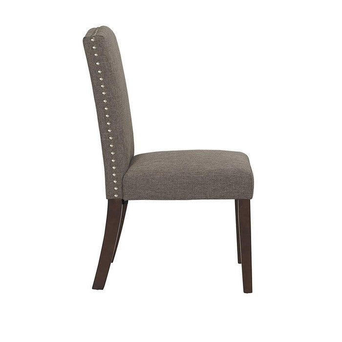 Fabric Upholstered Dining Chair with Curved Back, Set of 2, Gray and Brown