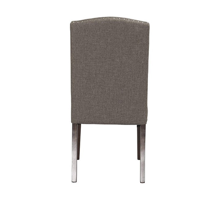 Fabric Upholstered Dining Chair with Curved Back, Set of 2, Gray and Brown