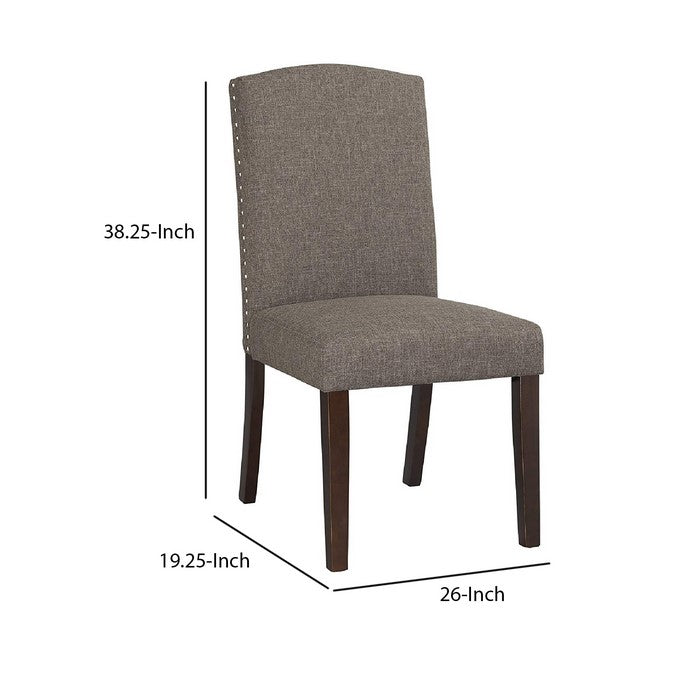 Fabric Upholstered Dining Chair with Curved Back, Set of 2, Gray and Brown