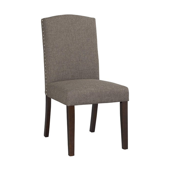 Fabric Upholstered Dining Chair with Curved Back, Set of 2, Gray and Brown