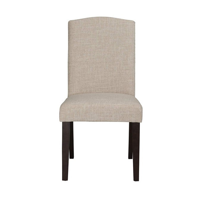 Fabric Upholstered Dining Chair with Curved Back, Set of 2, Beige and Brown