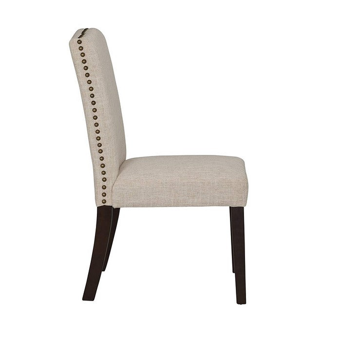 Fabric Upholstered Dining Chair with Curved Back, Set of 2, Beige and Brown
