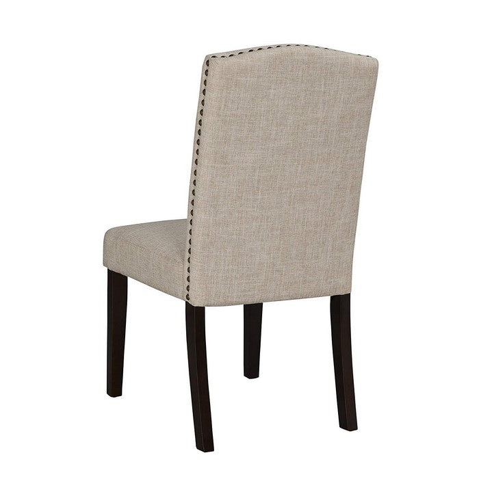 Fabric Upholstered Dining Chair with Curved Back, Set of 2, Beige and Brown