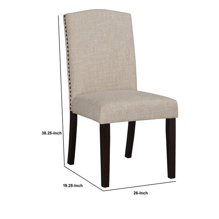Fabric Upholstered Dining Chair with Curved Back, Set of 2, Beige and Brown