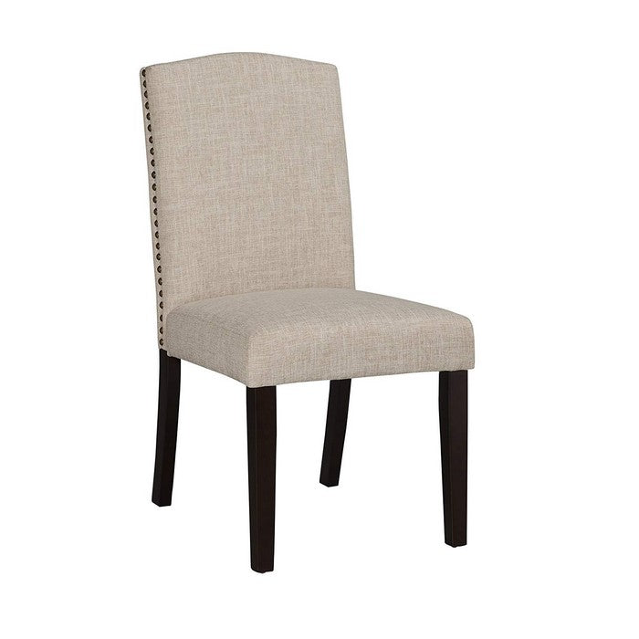 Fabric Upholstered Dining Chair with Curved Back, Set of 2, Beige and Brown