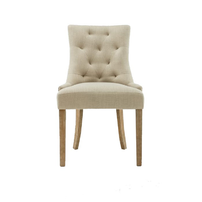 Fabric Upholstered Dining Chair with Scripted Back,Set of 2,Cream and Brown