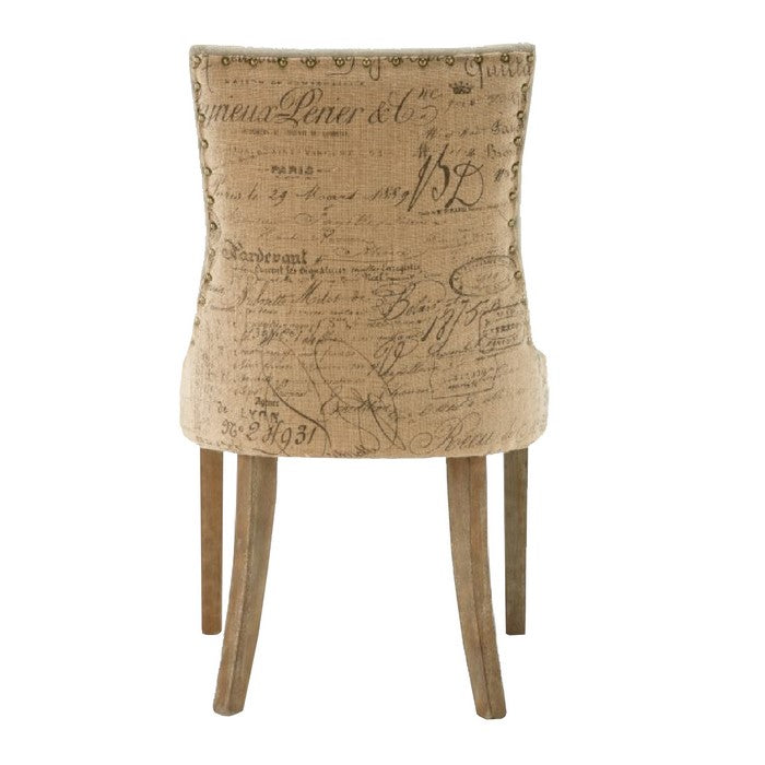 Fabric Upholstered Dining Chair with Scripted Back,Set of 2,Cream and Brown