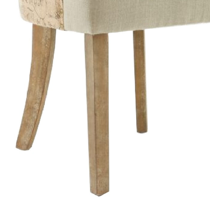 Fabric Upholstered Dining Chair with Scripted Back,Set of 2,Cream and Brown