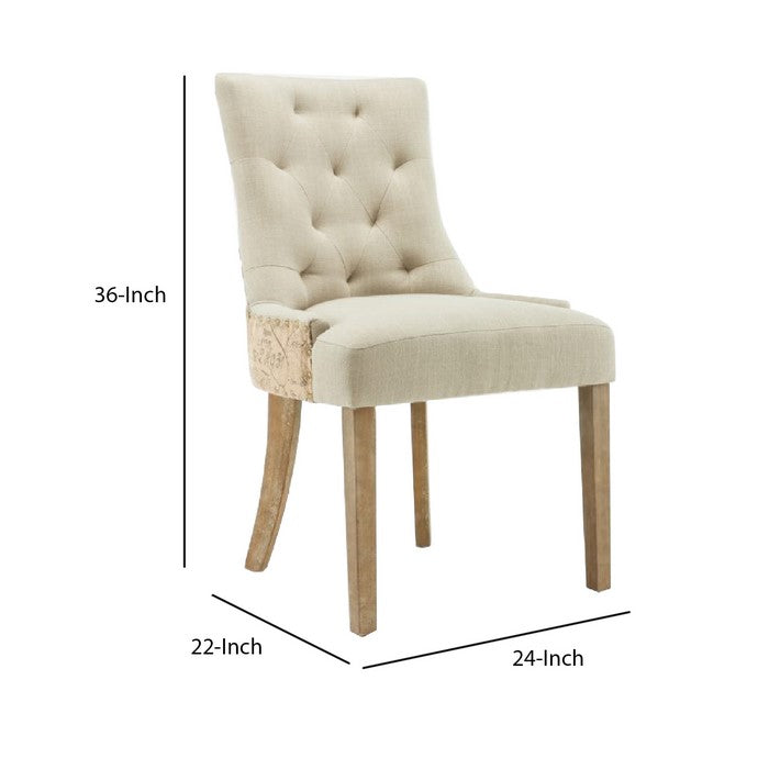 Fabric Upholstered Dining Chair with Scripted Back,Set of 2,Cream and Brown