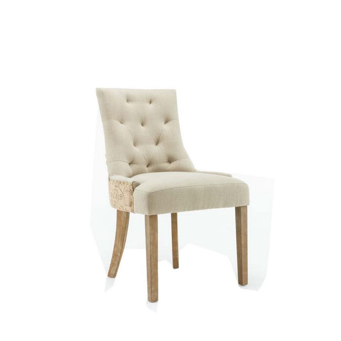 Fabric Upholstered Dining Chair with Scripted Back,Set of 2,Cream and Brown