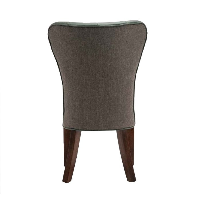 Two Tone Fabric Upholstered Dining Chair, Set of 2, Green and Gray