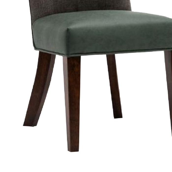 Two Tone Fabric Upholstered Dining Chair, Set of 2, Green and Gray