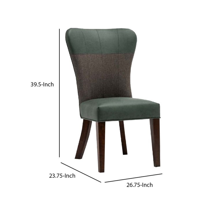 Two Tone Fabric Upholstered Dining Chair, Set of 2, Green and Gray
