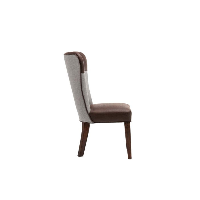 Two Tone Fabric Upholstered Dining Chair, Set of 2, Brown and Gray