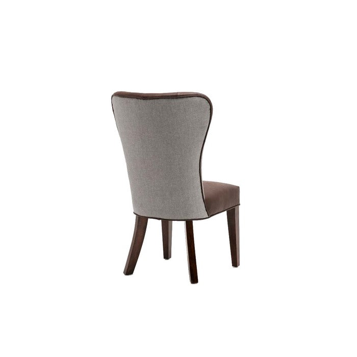 Two Tone Fabric Upholstered Dining Chair, Set of 2, Brown and Gray