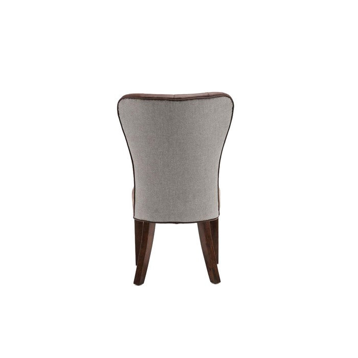 Two Tone Fabric Upholstered Dining Chair, Set of 2, Brown and Gray