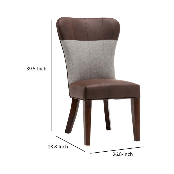 Two Tone Fabric Upholstered Dining Chair, Set of 2, Brown and Gray