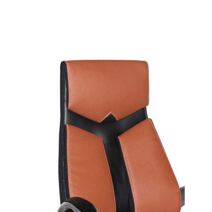Leatherette Office Chair with Casters and Adjustable Height, Orange and Black