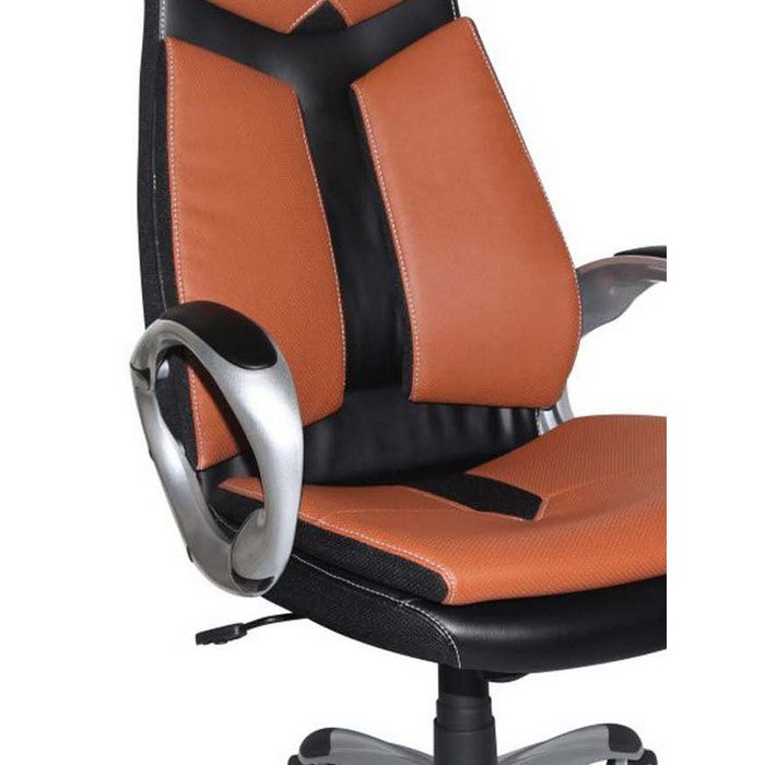 Leatherette Office Chair with Casters and Adjustable Height, Orange and Black