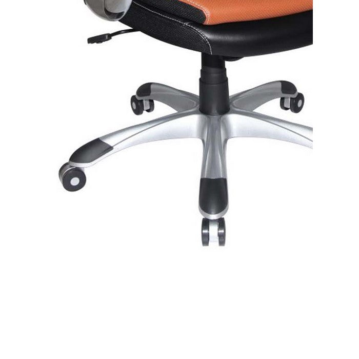 Leatherette Office Chair with Casters and Adjustable Height, Orange and Black