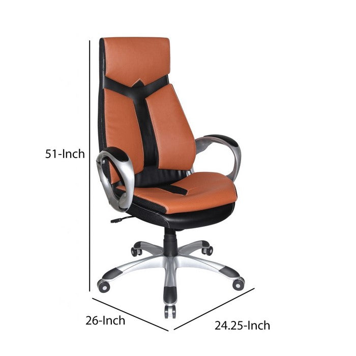Leatherette Office Chair with Casters and Adjustable Height, Orange and Black