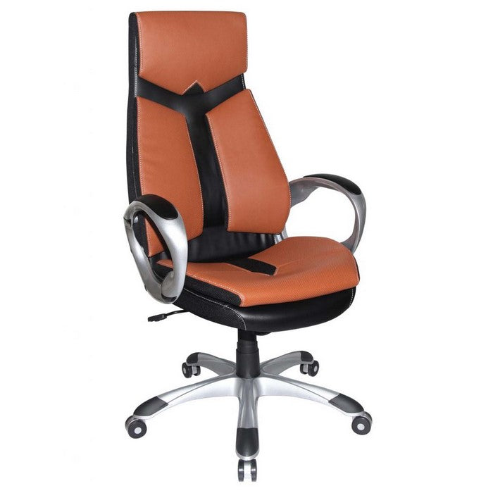 Leatherette Office Chair with Casters and Adjustable Height, Orange and Black