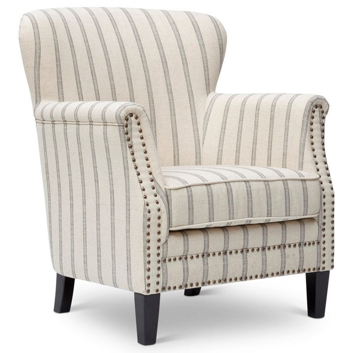 Fabric Upholstered Wooden Accent Chair with Nail head Trim, White and Gray