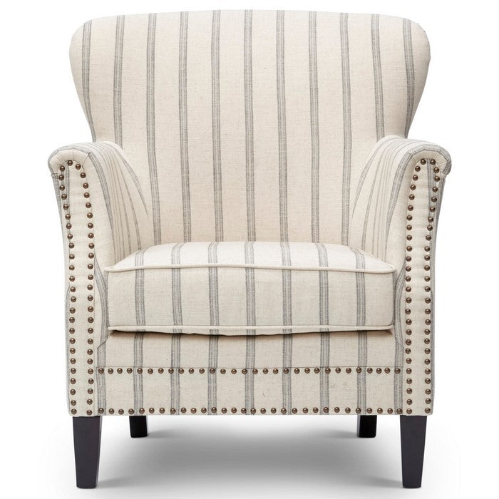Fabric Upholstered Wooden Accent Chair with Nail head Trim, White and Gray