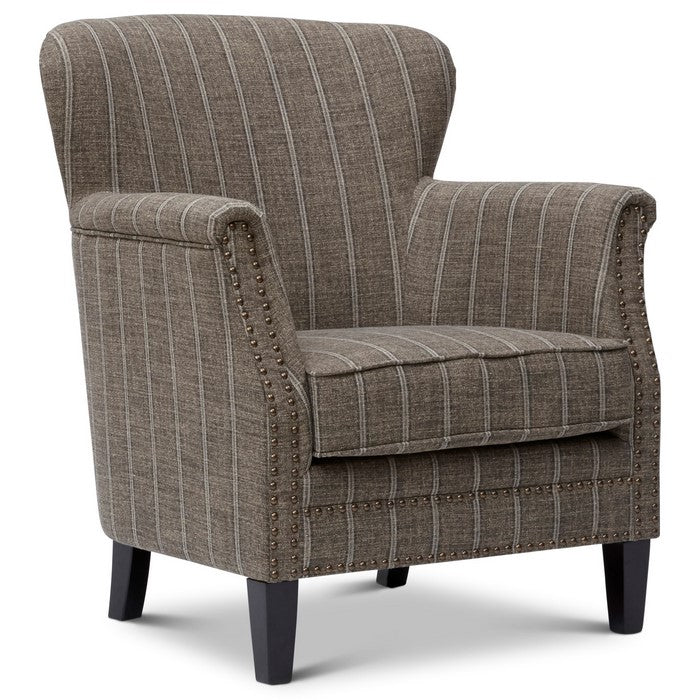Fabric Upholstered Wooden Accent Chair with Nail head Trim, Mocha Brown And Gray