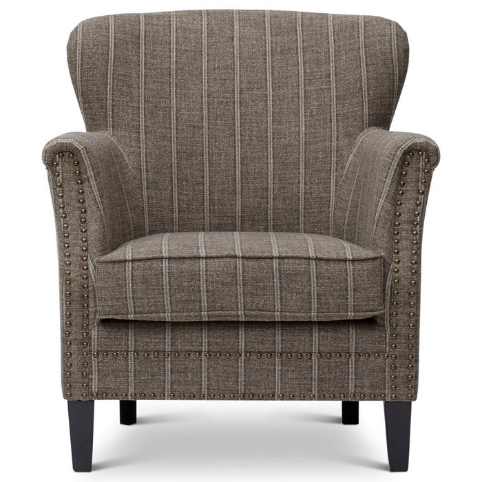 Fabric Upholstered Wooden Accent Chair with Nail head Trim, Mocha Brown And Gray