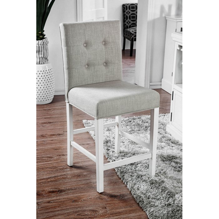 Fabric Upholstered Solid Wood Counter Height Chair, White and Gray, Pack of Two