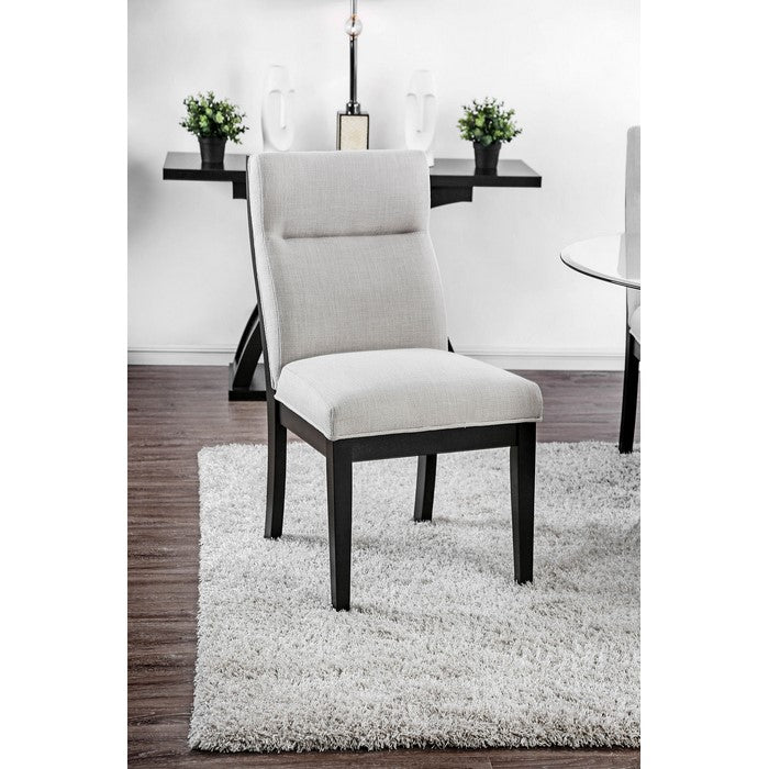 Wooden Side Chair With Fabric Upholstered, Black and Gray, Pack of Two