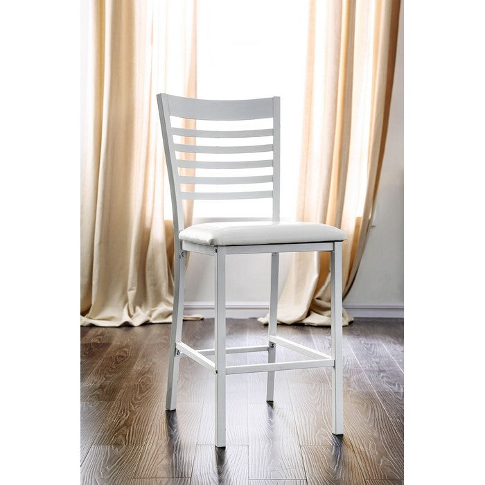 Metal Counter Height Chair With Cushioned Leatherette Seat, White, Pack of Two