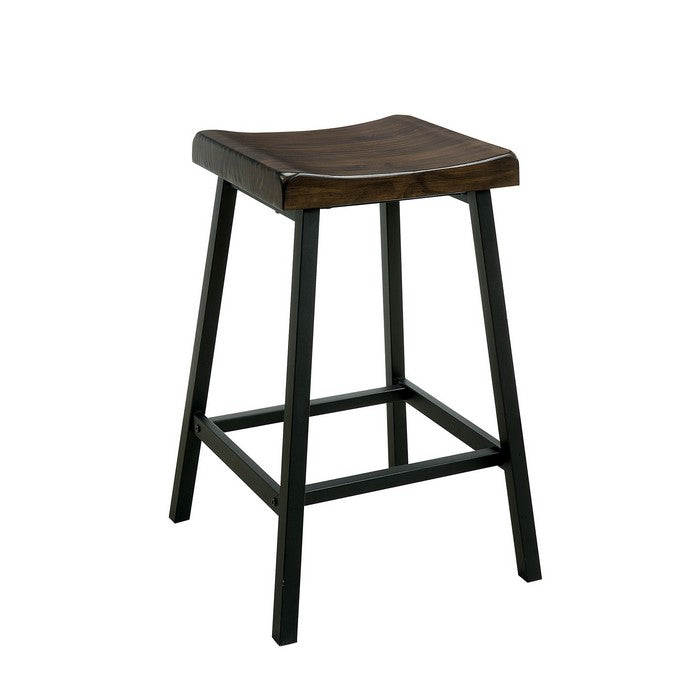 Wooden Counter Height Stool with Metal Legs, Pack Of Two, Black and Brown